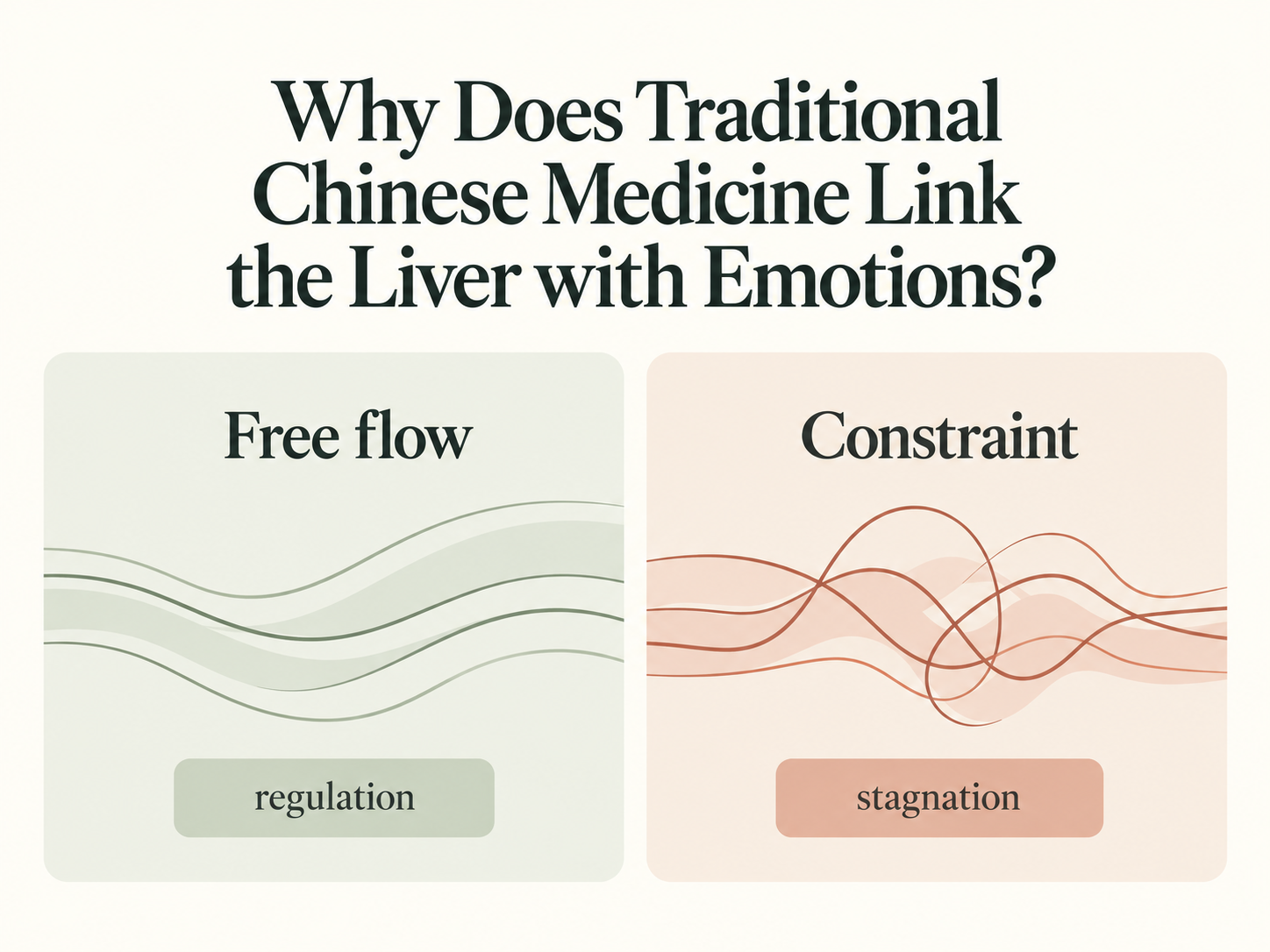 Free flow and constraint illustrated with smooth and tangled lines, labelled regulation and stagnation.